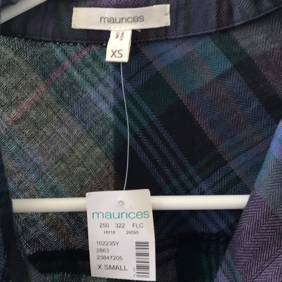 dark plaid Maurices button down with zipper pocket - Picture 2 of 3